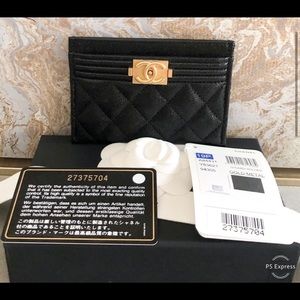 New Chanel Caviar Black Leather Boy Cardholder